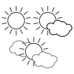 Sun icon. The sun is behind the cloud, the sun is near the cloud. Vector illustration.