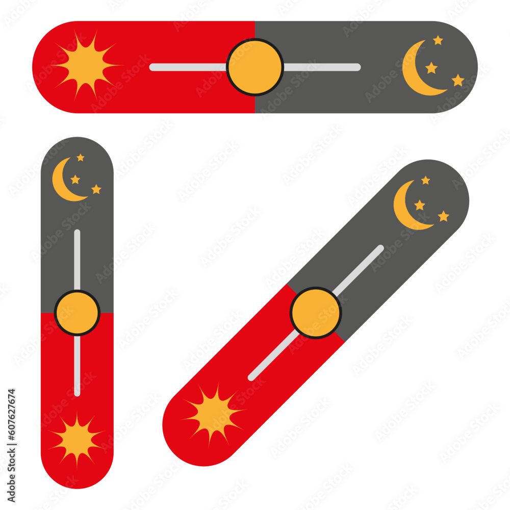 Aufkleber on and off toggle switch buttons. light and dark buttons. day night switch. vector illustration.