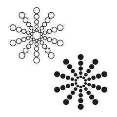 Black dots on white background. Black and white Sunburst background. Abstract dotted background. Vector illustration.