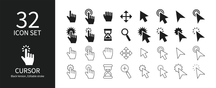 Icon sets associated with cursors and clicks
