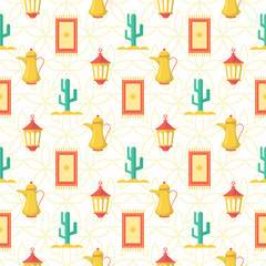 Happy Islamic New Year Seamless Pattern Design Flat Illustration with Muslims Elements in Template Hand Drawn