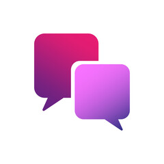 2 overlapping, squarish speech, talk bubbles for communication, chat, support concept. Vector illustration. Stock image.