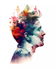 Nature and man, double exposure photography