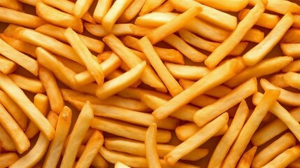 French fries as background, fried potato sticks, golden fries, roasted potatoes, finger chips, french fries texture, frites. Generative ai