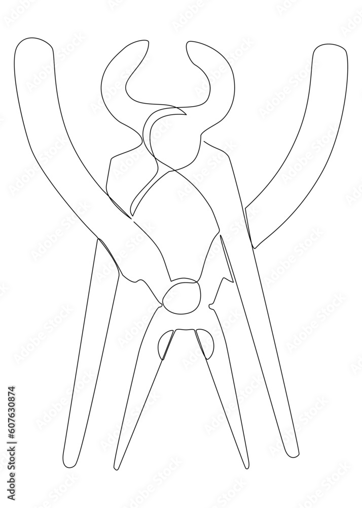 Poster one continuous line of pliers, tongs. a hand tool used to hold objects securely. thin line illustrat