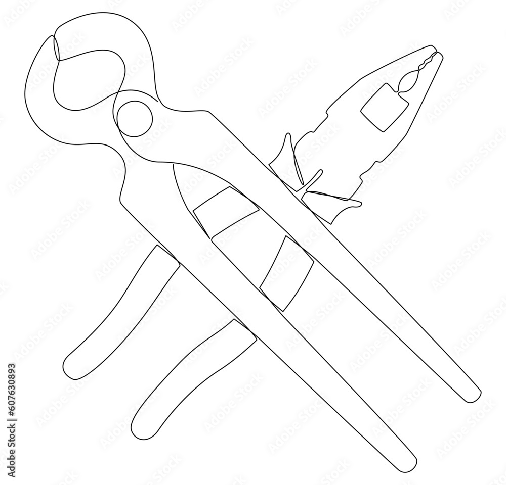 Poster one continuous line of pliers, tongs. a hand tool used to hold objects securely. thin line illustrat