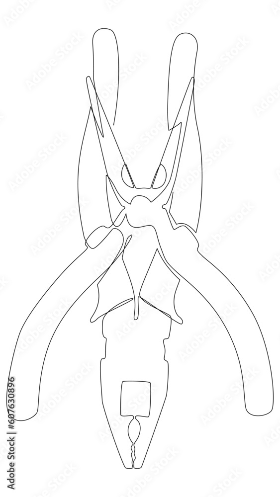 Poster one continuous line of pliers, tongs. a hand tool used to hold objects securely. thin line illustrat