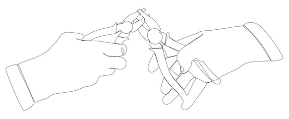 One continuous line of Pliers, Tongs. A hand tool used to hold objects securely. Thin Line Illustration vector concept. Contour Drawing Creative ideas.