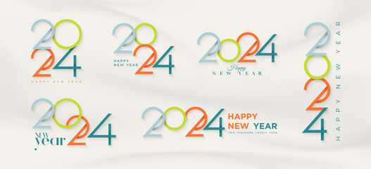 Set of happy new year number design. With the number 2024 clean and beautiful colorful. Premium vector design for poster, banner, greeting and celebration of happy new year 2024.