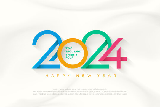 Happy new year 2024 vector design. With bright and clean colorful numbers. Premium vector design for poster, banner, greeting and celebration of happy new year 2024.