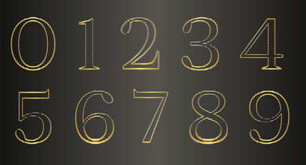 Outline gold numbers font