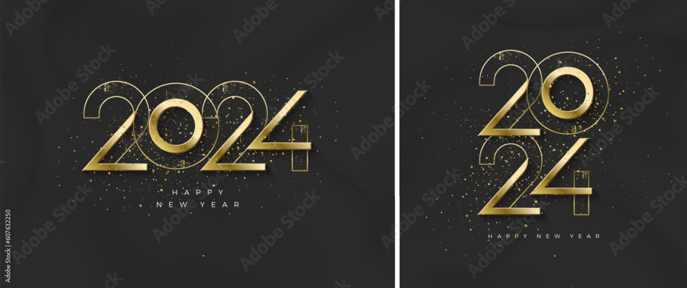 Wall mural elegant design new year 2024 number. with luxurious gold glitter. premium vector design for poster, 