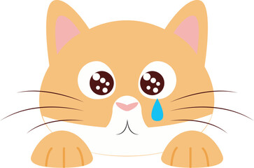a vector icon design of a cat with a sad expression that brings tears to one of its eyes, this vector design can be used as a sad cat illustration, a decorative element and as a sad cat emoticon