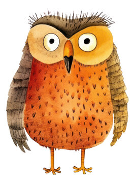 Cute watercolor cartoon owl isolated. Generative AI.