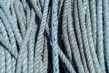 Closeup of a pile of rope in a seaport