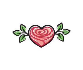 Love Heart rose logo and icon concept. Logo in vector. Linear style.