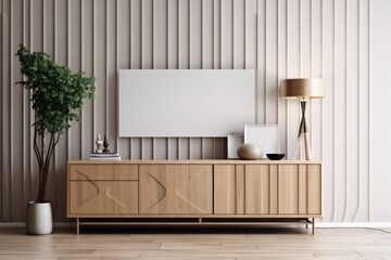interior background decor living room furniture apartment wooden dresser hardwood chest of drawers house light three-dimensional. Generative AI.