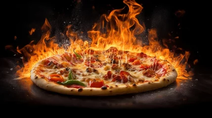 Foto op Plexiglas Pizza with fire effects. Generative ai © NK