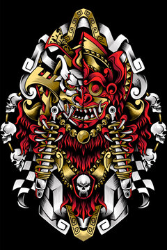 Illustration of Barong samurai collaboration images to be printed onto hoodies, t-shirts and stickers