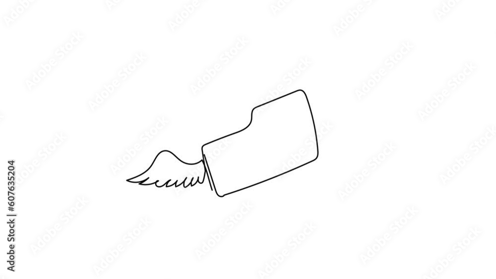 Poster animated self drawing of single continuous line draw flying document folder with wings. minimal desi