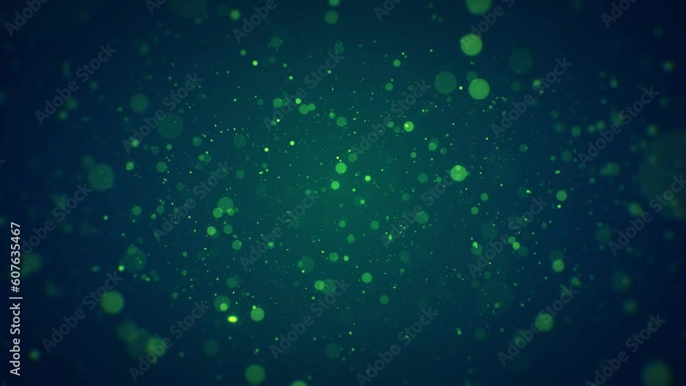 Poster abstract random dynamic motion green shiny blurry focus circle optical bokeh of glitter sparkles dus