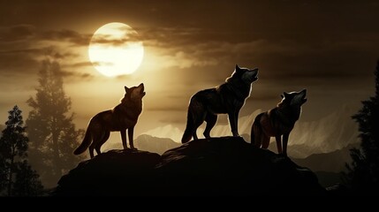 Several wolves howling at the moon. Generative ai