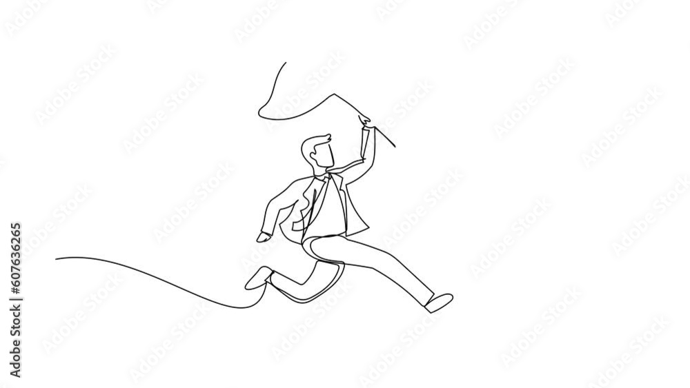 Aufkleber animated self drawing of continuous line draw businessman try to catching flying smartphone with but