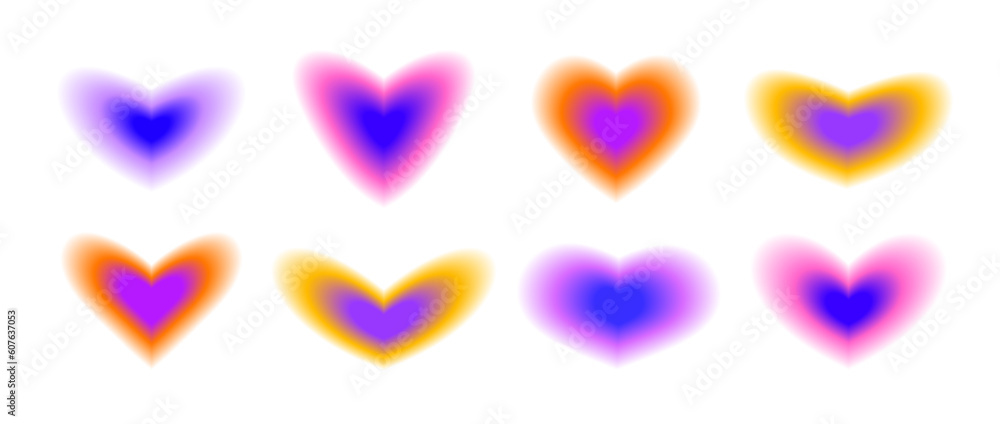 Poster y2k heart shape set. trendy blurry aura collection. blurred smooth gradient elements for logo, templ