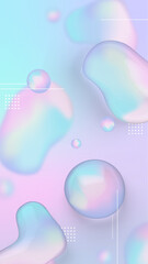 Abstract liquid bubble droplets background in pink and blue gradient. Vertical (portrait) orientation. 