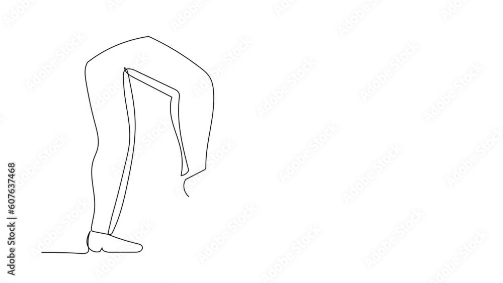 Poster animated self drawing of continuous line draw businessman stepped on a pile of dog poop. shit stuck 