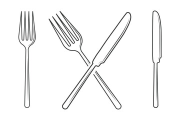 Fototapeta premium Cutlery Outline, Cutlery Silhouette, Fork Vector, Restaurant Equipment, Clip Art, Fork Spoon and Knife Outline