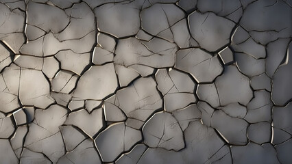 Cracked concrete wall with with brittle clay structure as background for design. Generative KI