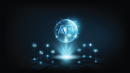 API - Application Programming Interface. Software development tool. Business, internet and technology concept.