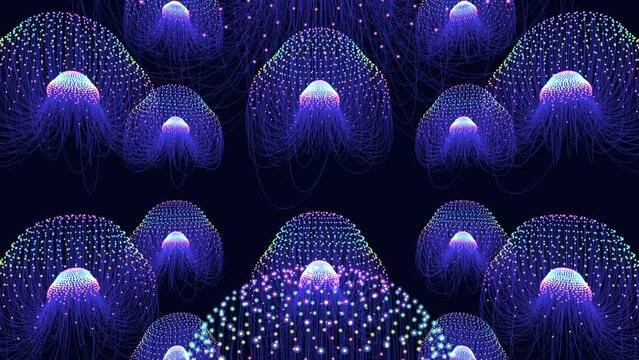 Futuristic sea animal with tentacles in dark underwater world, motion abstract space, futuristic and holiday style background