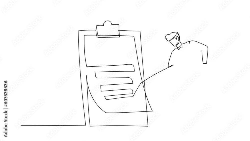 Aufkleber self drawing animation of single one line draw businessman mark checklist with pencil. person comple