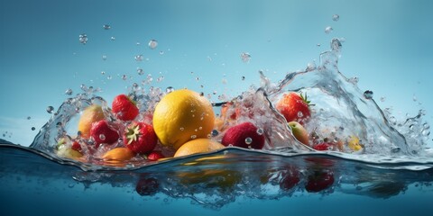 fresh healthy water green background fruit food strawberry drop delicious vitamin. Generative AI.