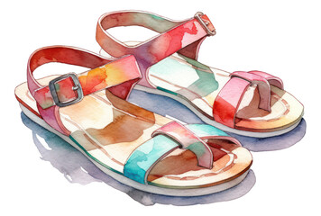 Watercolor hand drawn painting of a sandal illustration. isolated Generative AI.
