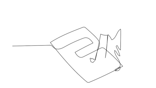 Animated self drawing of continuous line draw Arab businesswoman writing survey form on the floor. Female manager filled out checklist on clipboard with giant pencil. Full length one line animation