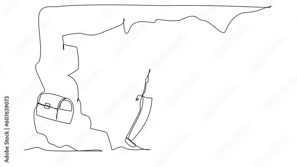 Aufkleber animated self drawing of single continuous line draw businessman give up digging cave, treasure box 