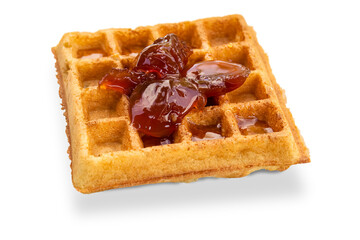 Belgian waffles with apple jam isolated on transparent background.