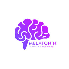 Brain chemistry. Melatonin promote deep sleep. Brain purple logo icon design isolated on white background. Happy chemicals concept. For use web app mobile, print media. Vector EPS10.