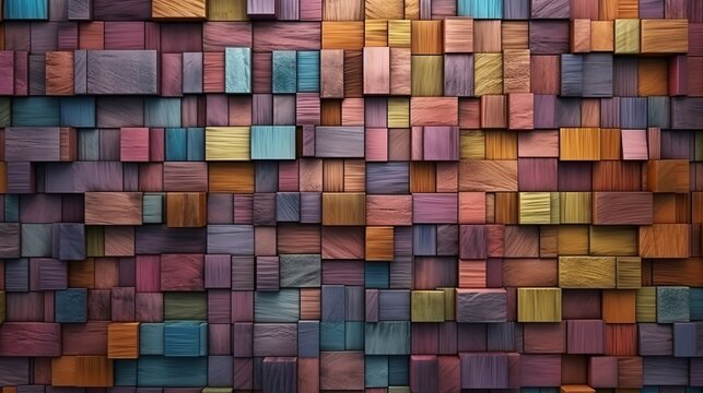 Wood aged art architecture texture abstract block stack on the wall for background. Generative ai