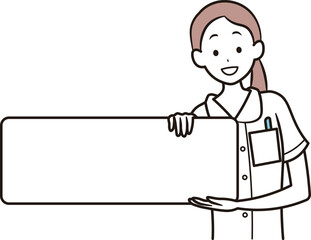 日本人ナースが案内している様子と吹き出しのイラスト素材