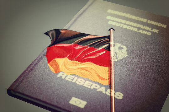 Flagge von Deutschland und ein deutscher Reisepass