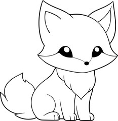 Fox vector illustration. Black and white outline Fox coloring book or page for children