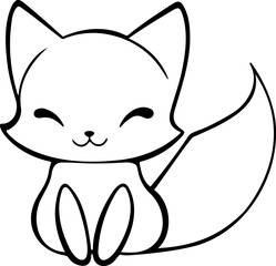 Fox vector illustration. Black and white outline Fox coloring book or page for children