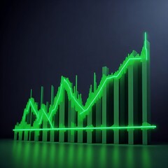 A 3D rendering of a stock market graph, with a sharp incline and a glowing green line representing the upward trend Generative AI 