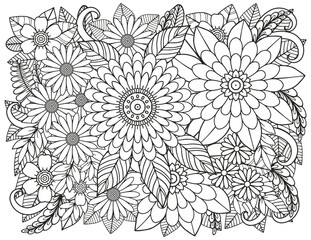  Vector carpet of flowers. Antistress coloring book for adults.    