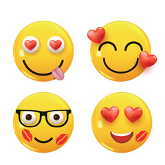 Set of 3d icon yellow color smile emoji. Set Icon Smile Emoji. Vector