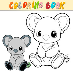 Koala coloring book or page for kids. Cute Koala black and white vector illustration